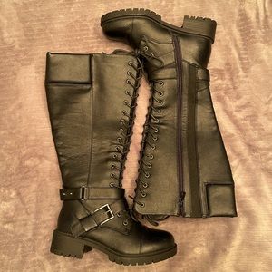 Torrid Black Laceup Combat knee wide calf boots